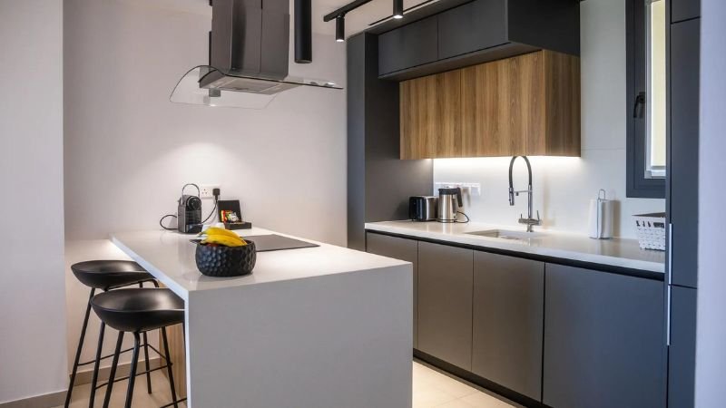 waterside sea view apartments kitchen